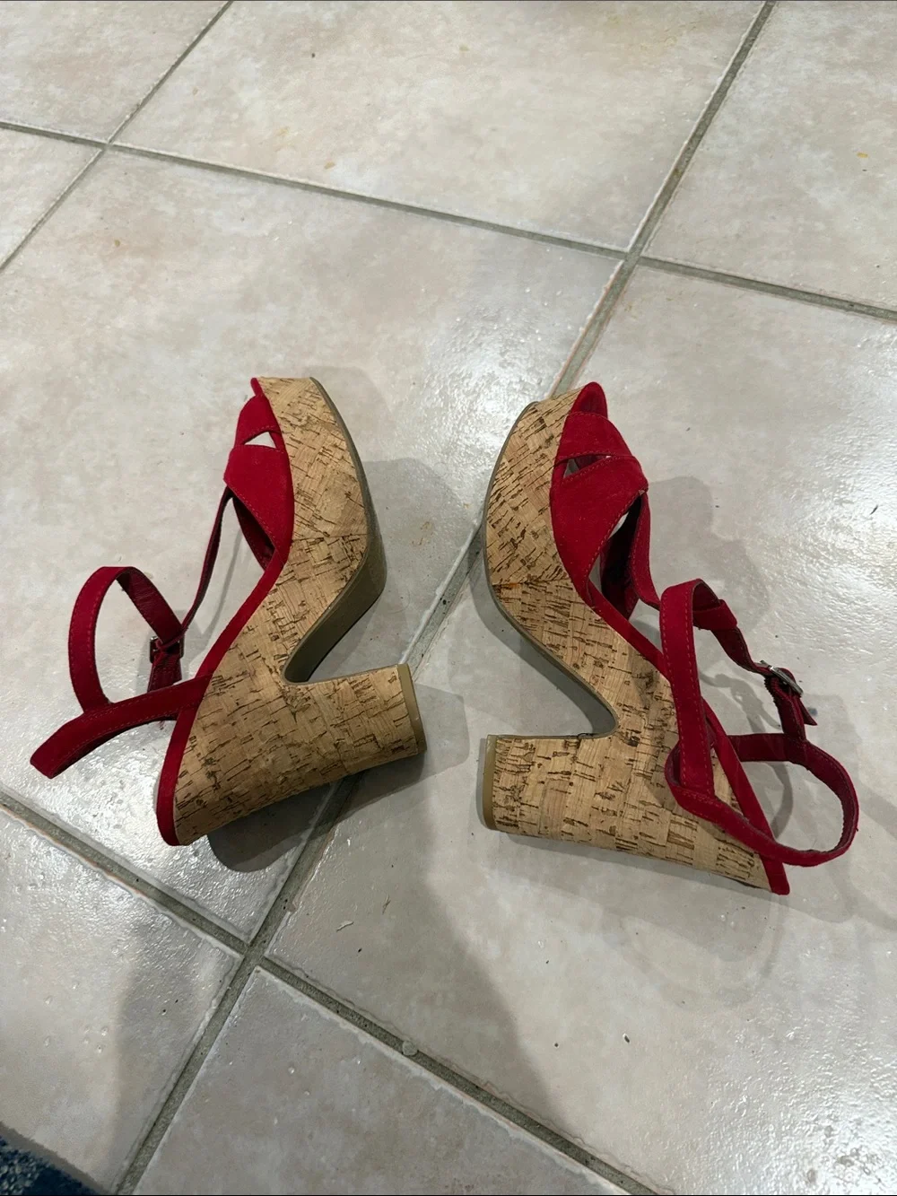 American rag Red Suede T-Strap Wedge Sandals size 7.5 @@@